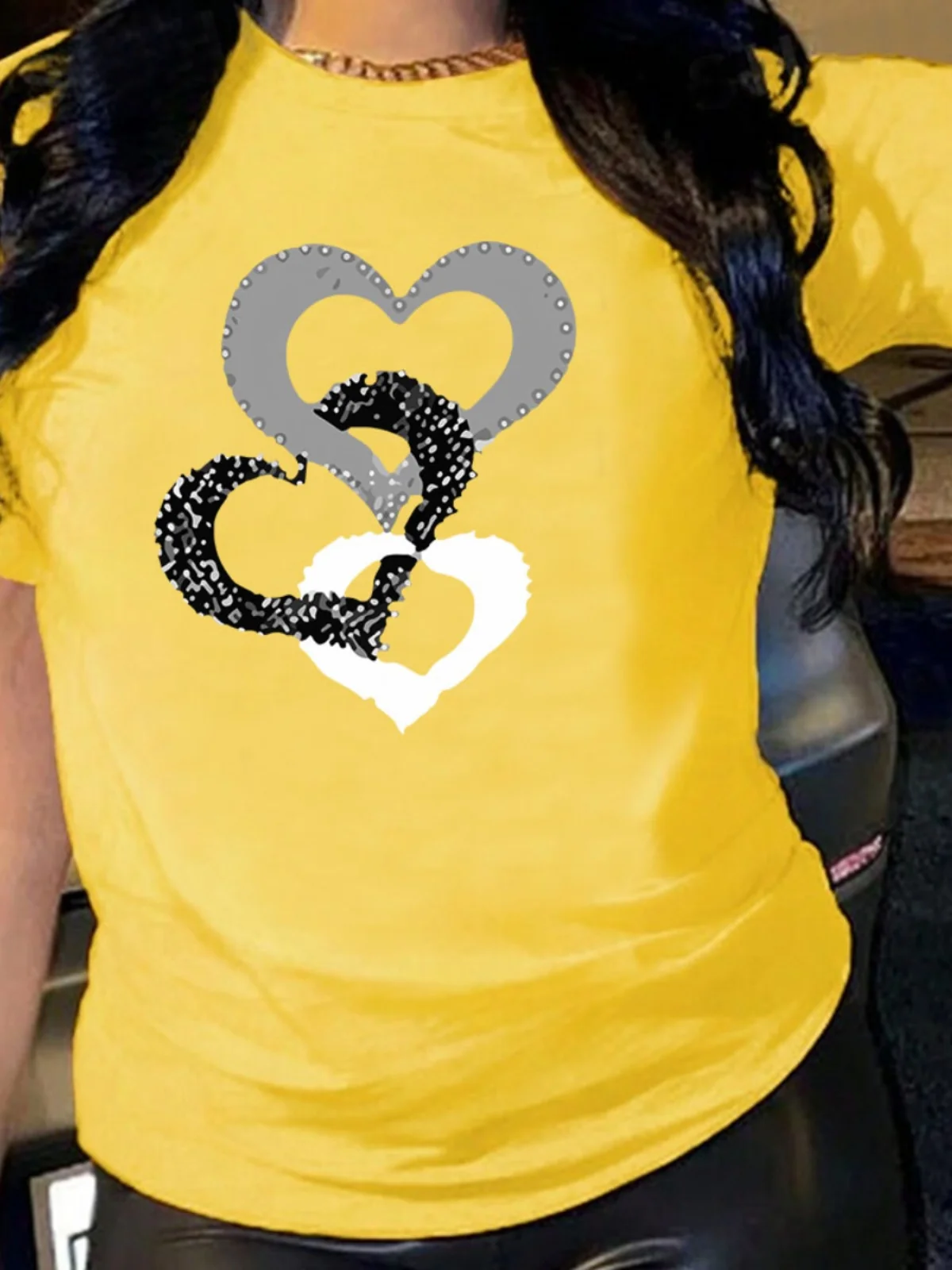 Cseta hoada de aodón para mujer, cseta informal fina con cuello redondo y manga corta con estampado de estilo urban...