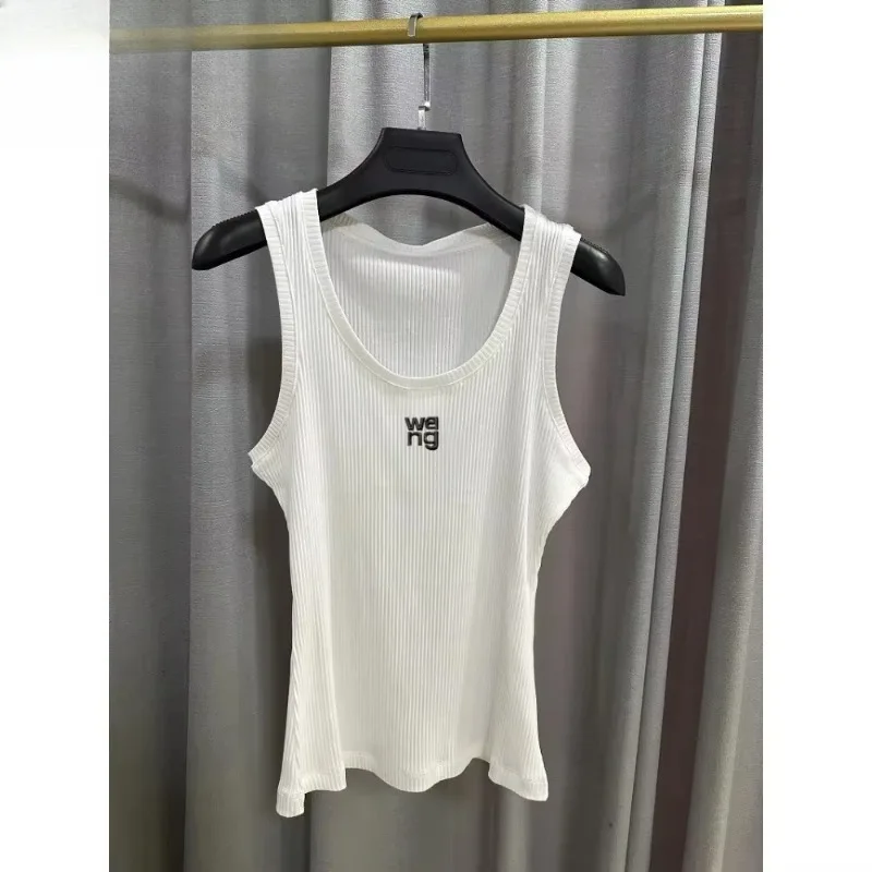 2025年トレンドレディースライトラグジュアリーラウンドネックノースリーブボトムストラップキングプリントスリムタンクトップ