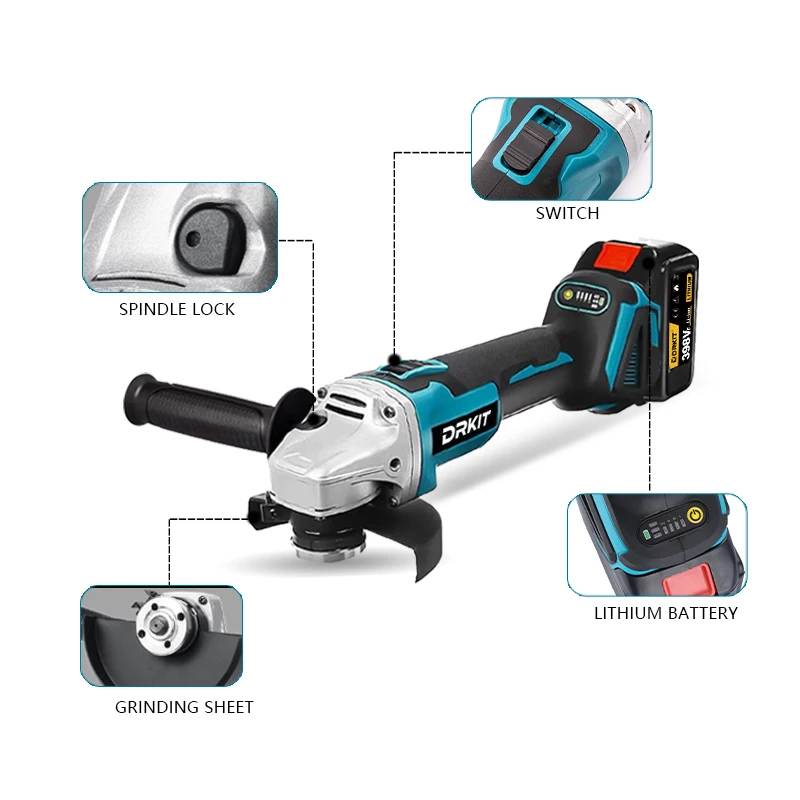 DRKIT-amoladora angular eléctrica sin escobillas, 125MM, corte, pulido, rectificadora, herramienta eléctrica para carpintería, batería Makita de 18V