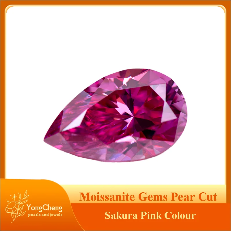 

Moissanite Gems Pear Cut Sakura Pink Colour Lab Created Diamond DIY Ring Necklace Earrings Main Materials with GRA Certificate