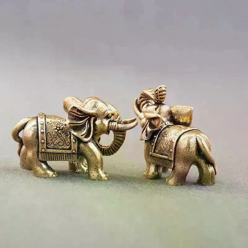 Copper Lucky Elephant Small Ornaments Brass Blessing Elephant Miniature Figurine Antique Bronze Animal Statue
