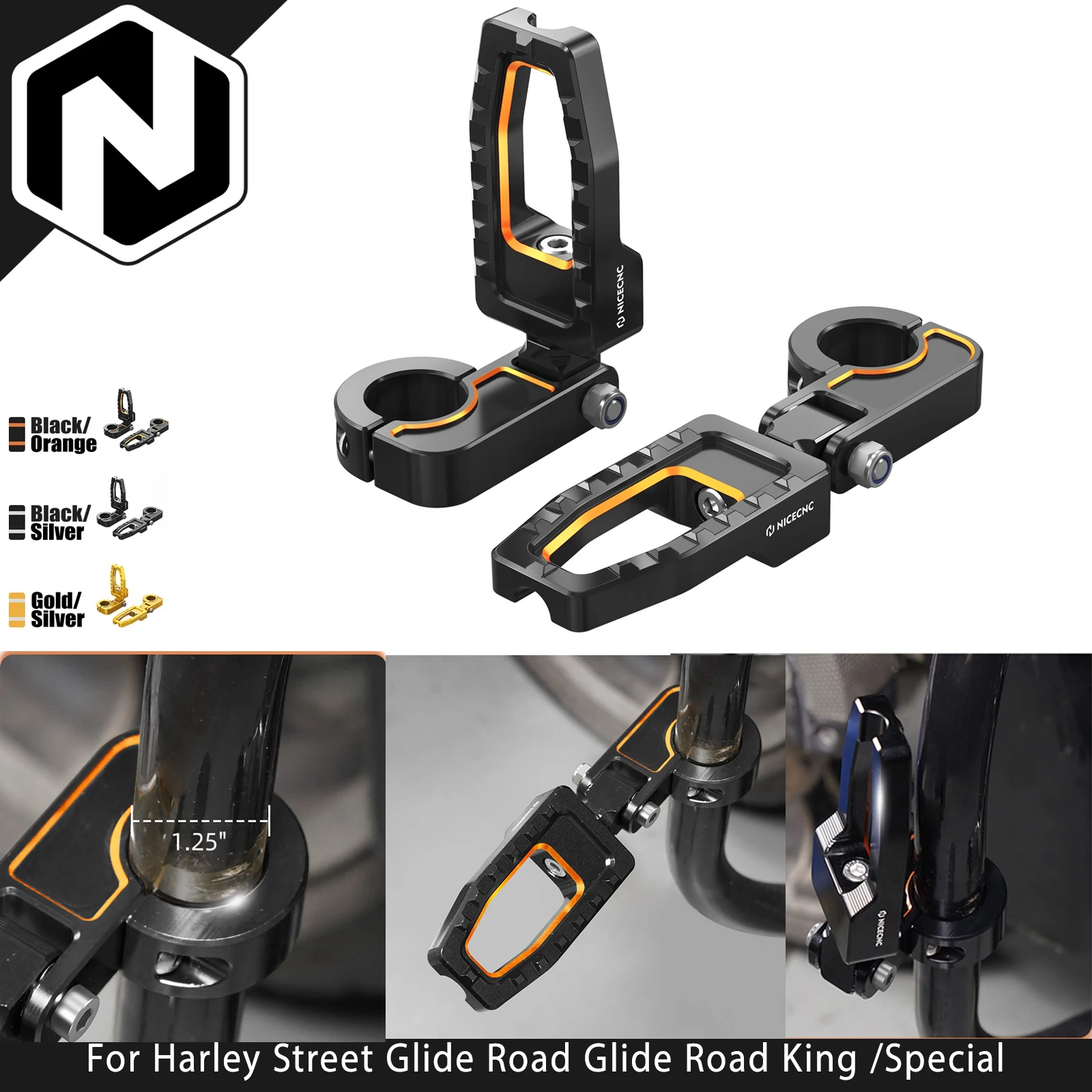 

NICECNC For Harley Street Glide FLHX /Special Road King FLHR 2017-2023 Engine Guard Mount Footpegs Electra Glide Tri Glide Ultra