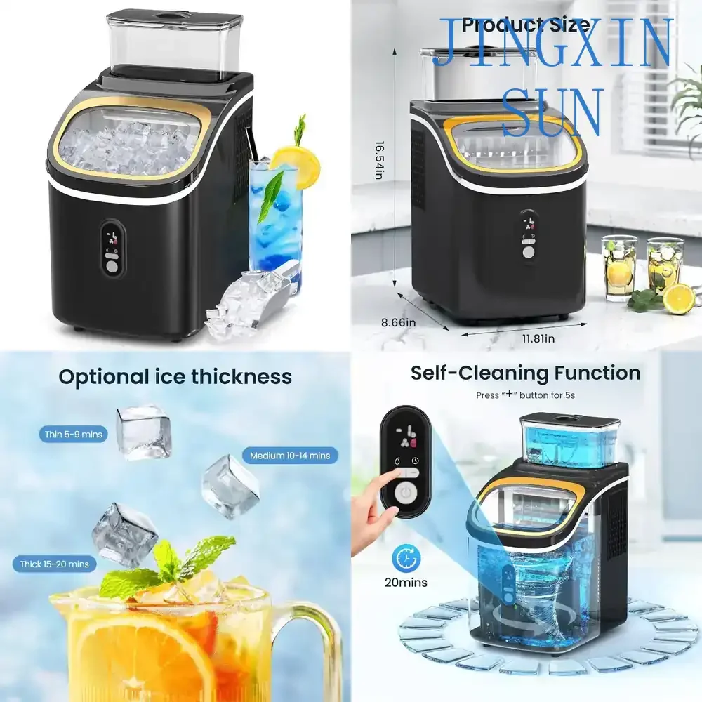 Electric Ice Maker for 15kg/day Counter Top Automatic Cleaning 24H Timer Dual Water Inlet Fast Ice Making Cubic Ice Machine