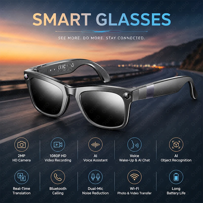 Multifunctional AI Smart Glasses for Daily Use HD Video Recorder AI Object Identification Bluetooth Audio Voice Control Glasses