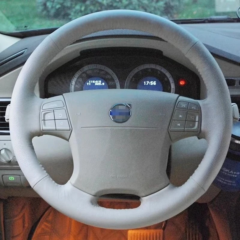 

Для Volvo S80 XC70 V70 2006-2010 ручная работа, нескользящий белый чехол из натуральной кожи на руль автомобиля