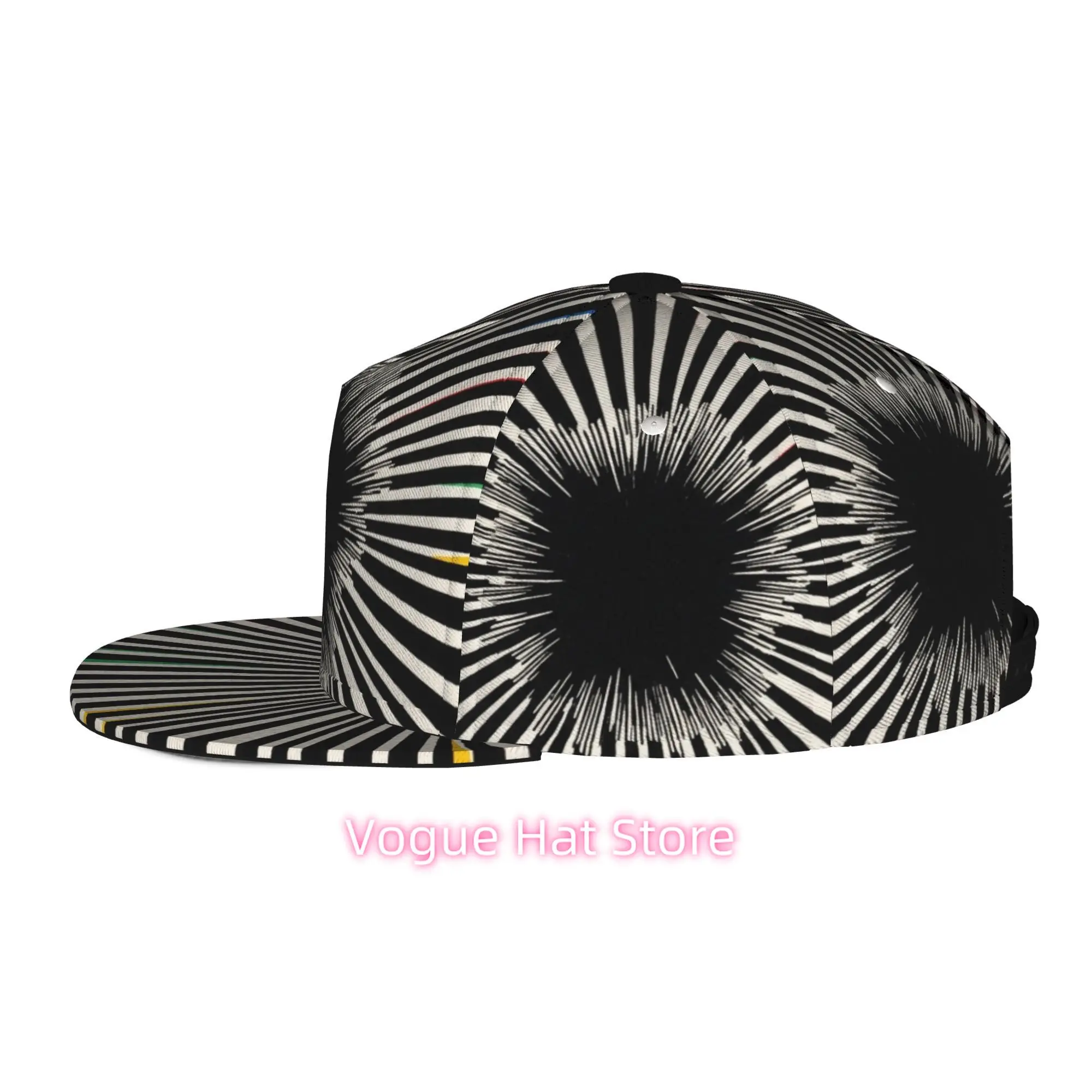 Men's & Women's Baseball Cap with Abstract Geometric Radiating Lines Design, Adjustable Snap-On Brim, Flat-Top Suitable for Casu