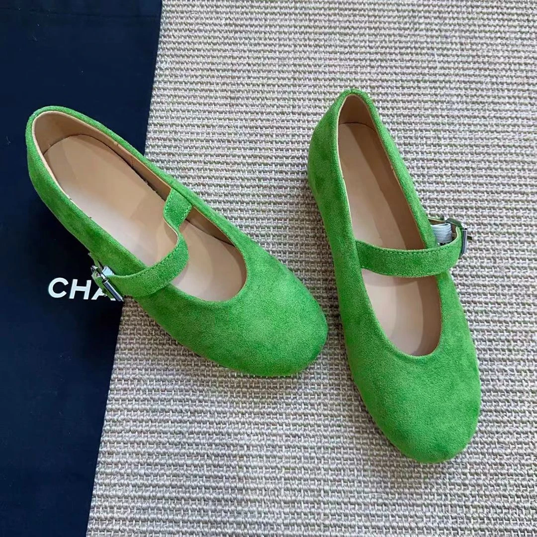 French Chic Faux Suede Leather Flats Women's Red Buckle Strap 4cm Hidden Elevated Wedding Shoes New Woman Mary Jane Wedge Flats
