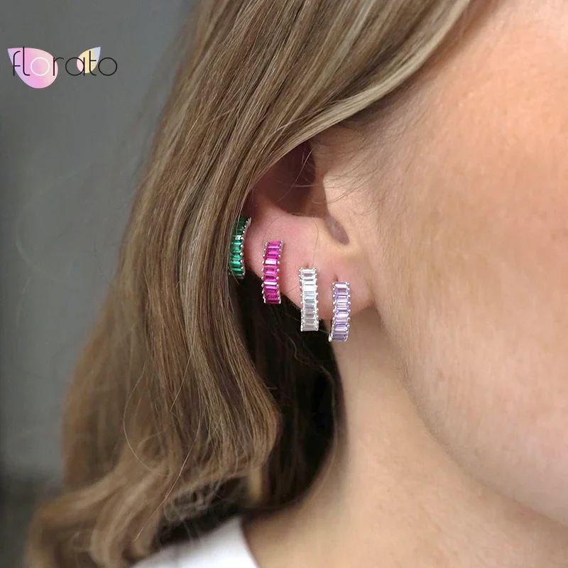 925 Sterling Silver Needle Niche Classic Colorful Zircon Hoop Earrings Women Delicate Charm Jewelry Huggie Earring Accessories