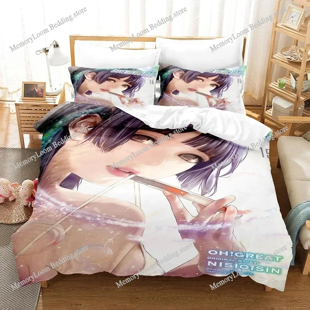 3D print Bakemonogatari Bedding Set Single Twin Full Queen King Size Duvet Cover for Adults Boys Bedroom Anime Bed Sheet Set