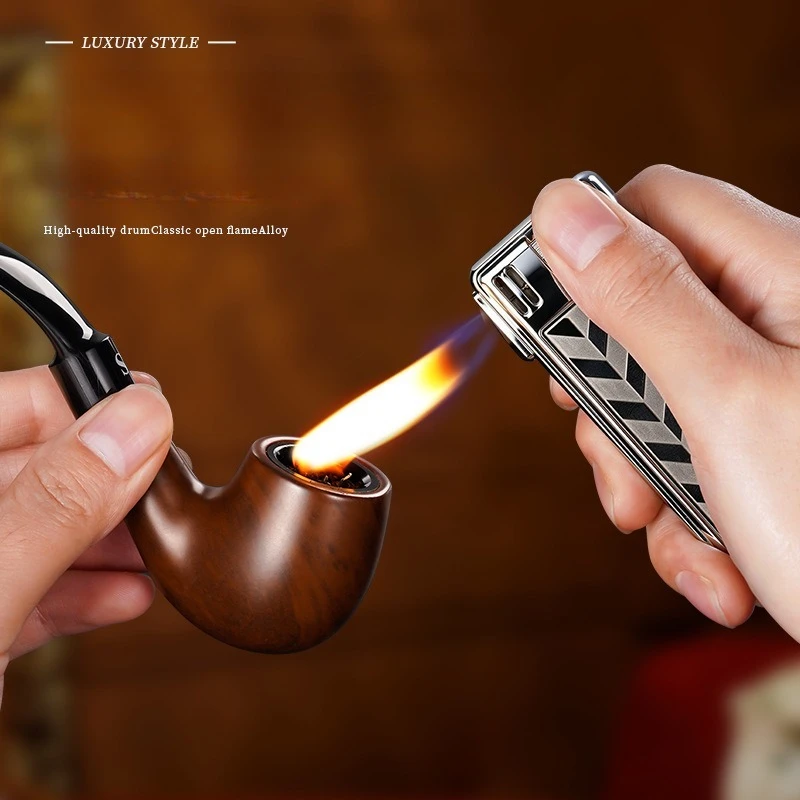 2026 Zinc Alloy Slant Fire Pipe Special Lighter Visible Gas Window Bottom Tobacco Stick Butane Gas Lighters Smoking Accessories
