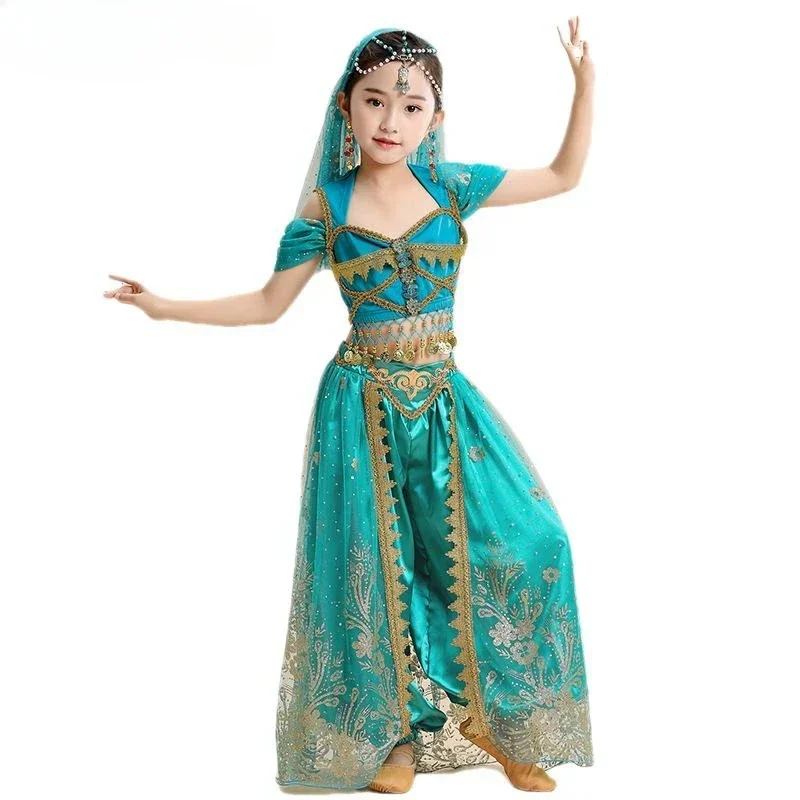 Indiano Princesa Dança do Ventre Set para Meninas, Roupas de Palco Infantil, Sari Performance, Oriental