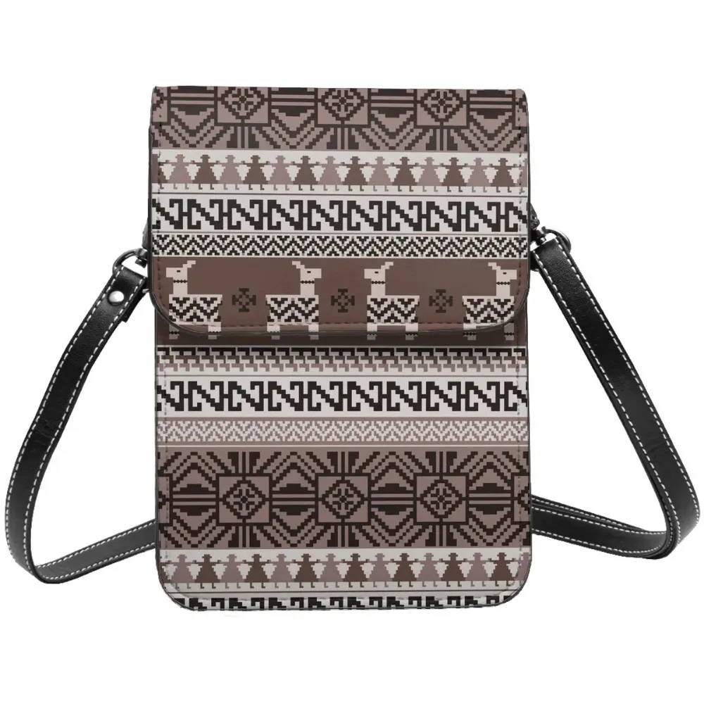 Peruvian Inca Style Shoulder Bag Deer Retro Leather Streetwear Mobile Phone Bag Woman Gift Bags Xmas Gift