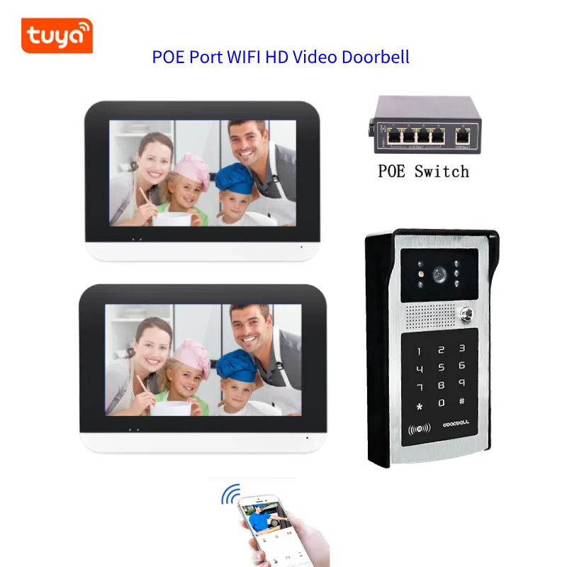 

1080P HD видео дверной звонок Tuya Smart 7 ''WIFI проводной видеодомофон сенсорный монитор для дома POE порт видеодомофон комплект камеры