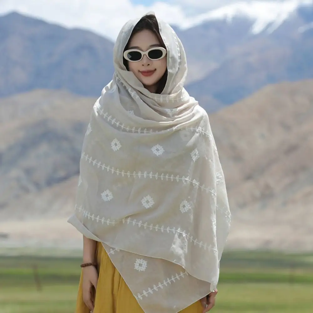 

Ретро-шарф с вышивкой цветов, богемный, большой, в этническом стиле, однотонный, из шелковой пряжи с принтом, весна/лето