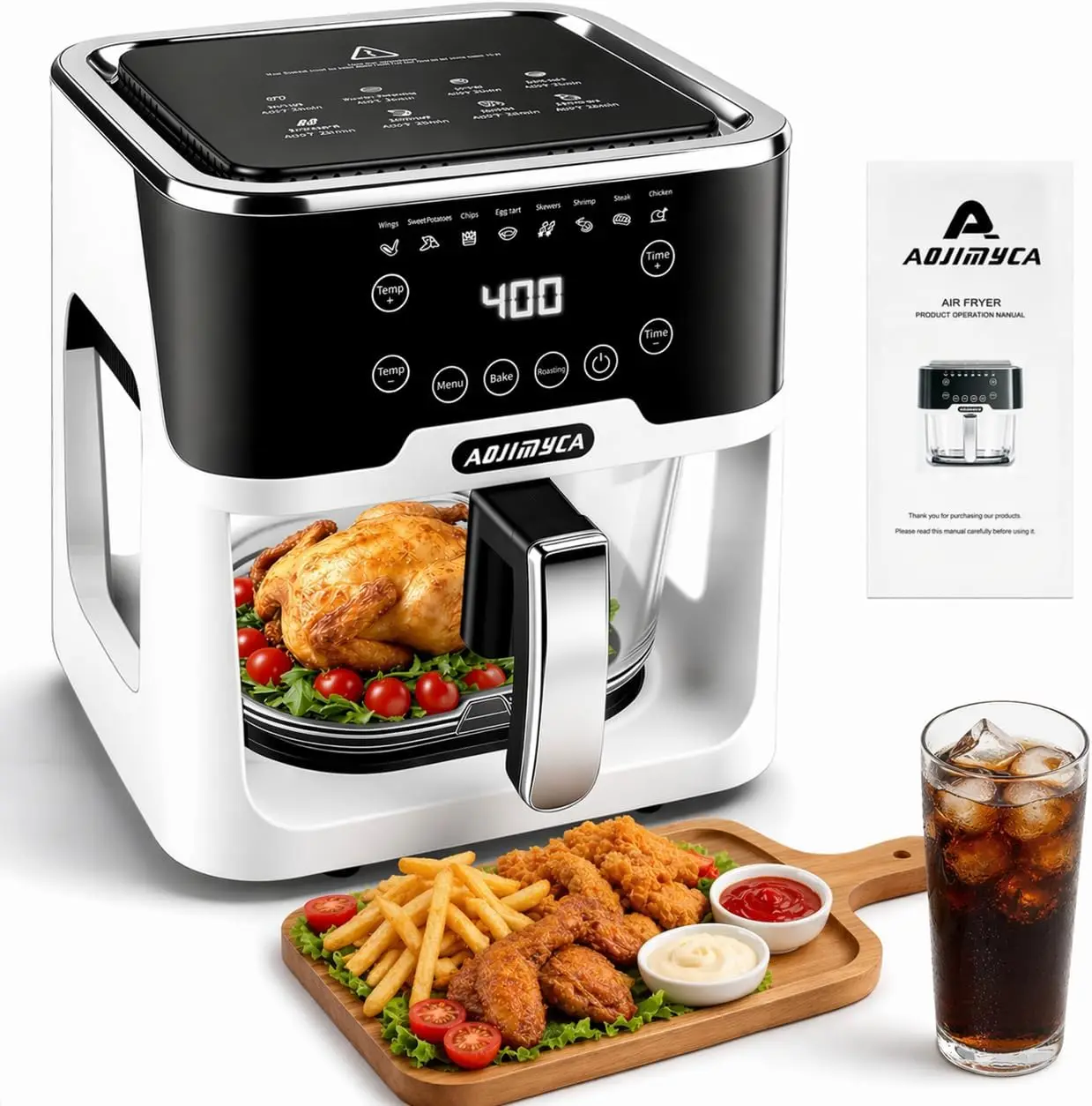 Non-Toxic 6-Qt Glass Air Fryer, Touchscreen Control Healthy Oil-Free Cooker