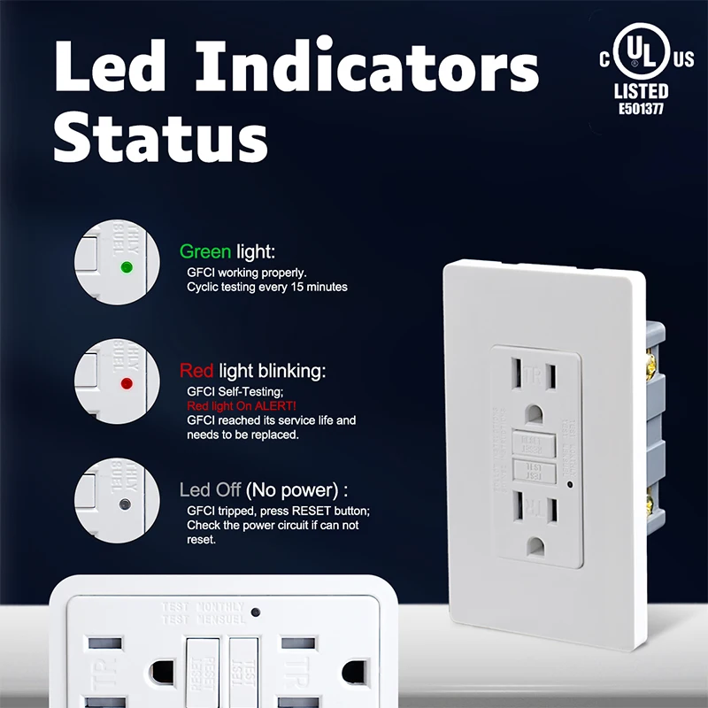 1PK 2PK 10PK NEMA 5-15R Matte White Color US Receptacle 15A 125V GFCI Electrical Socket Wall Socket Outlet with Tamper Resistant