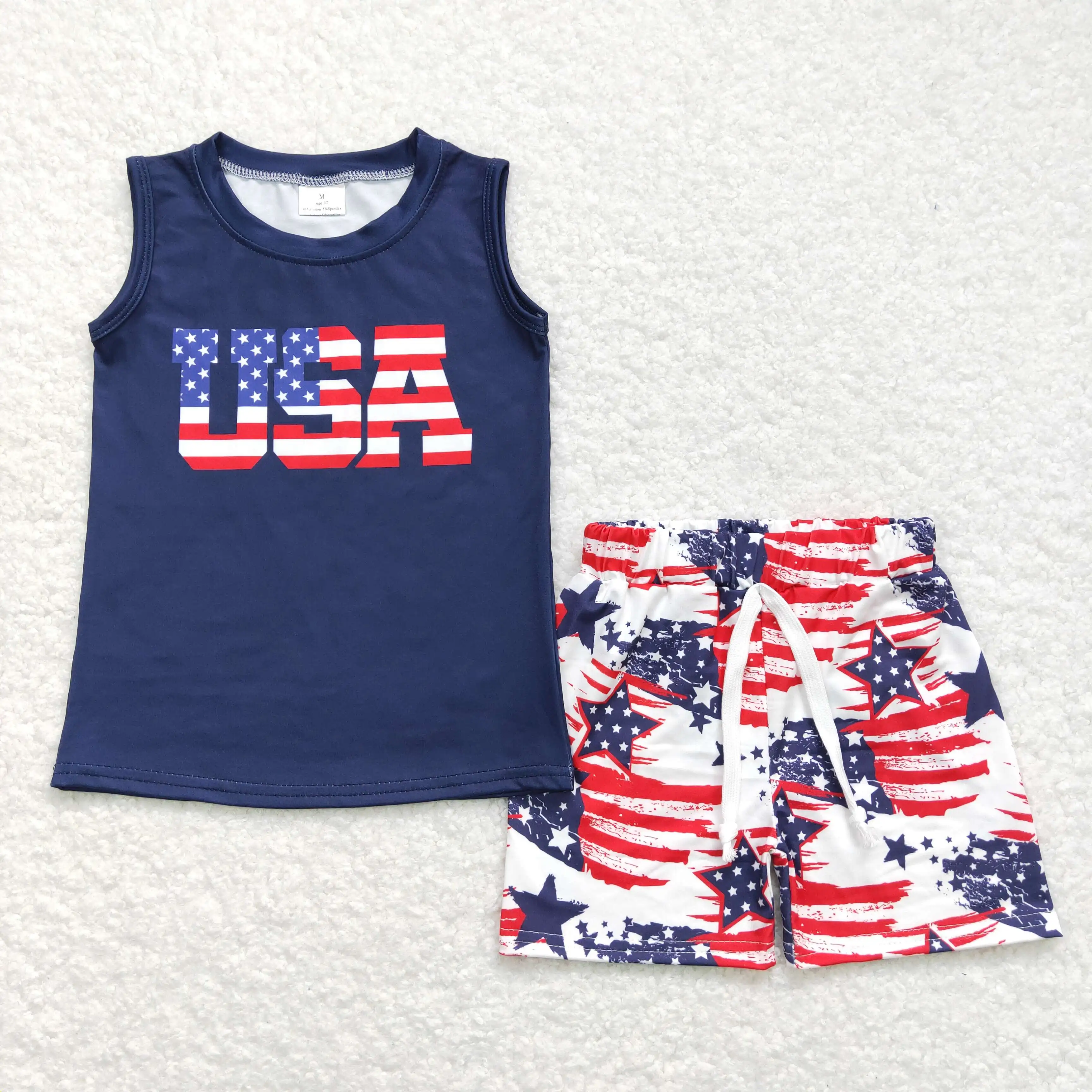 

BSSO0461 toddler boy outfits 4th of July usa letter black sleeveless vest shorts suit baby boy clothes kids sets