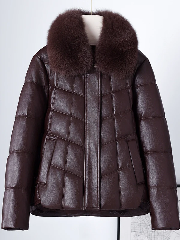 2025 invierno nueva llegada mujer ort cuero abajo Jaet piel de oveja cuello Faionable cálido Thiened abrigo largo Sve