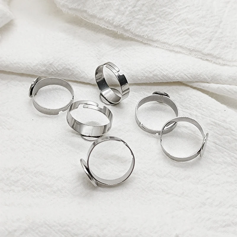 10Pcs Stainless Steel Adjustable Ring Blank With Round 8mm Pad Ring Base Bezel Settings For Diy Jewelry Making Gluing Cabochons