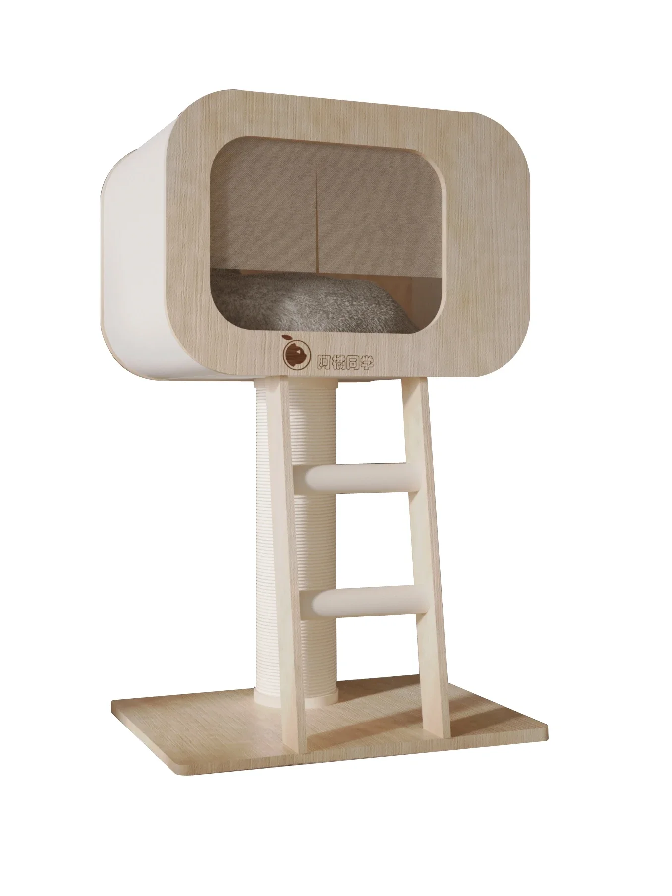Cat Tree Small Cat Climbing Frame TV Shape Cat Scratching Board Warm Winter Summer Wood Pure White Pet Supplies Pet Furniture