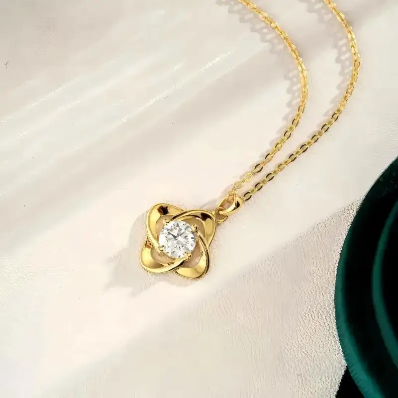 BR 1ct Four-leaf Clover 925 Sterling Silver Pendant Moissanite Necklace for Women Great Gift, Ideal for Wedding Anniversaries
