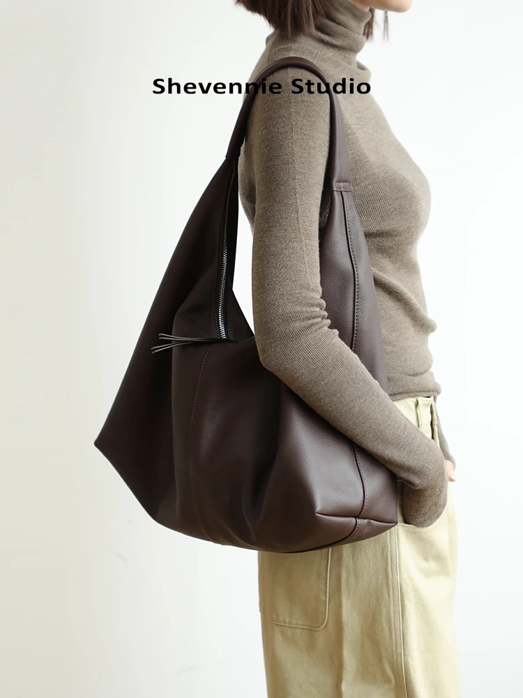 

evennie Large Capaci Cowhide Tote Bag Underarm Single oulder Casual Faion Bag for Women Autumn Winter New 2025