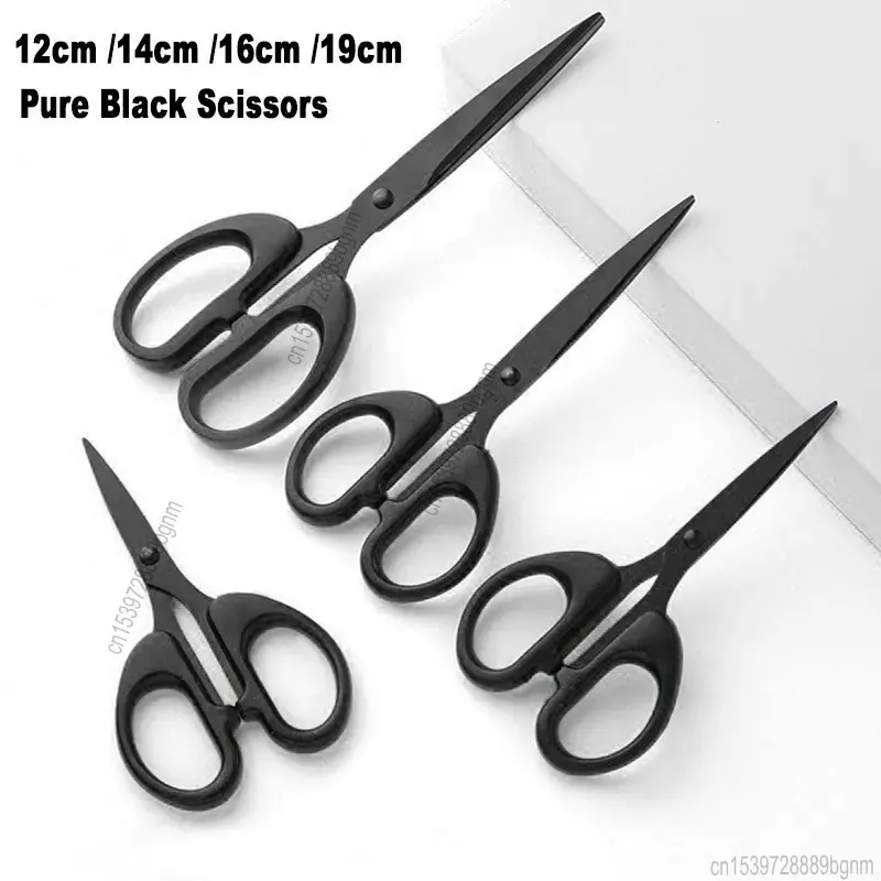 12/14/16/19cm Pure Black Stainless Steel Scissors DIY Paper Craft Cutting Art Tool Kits Office School Stationery Cutter Shears