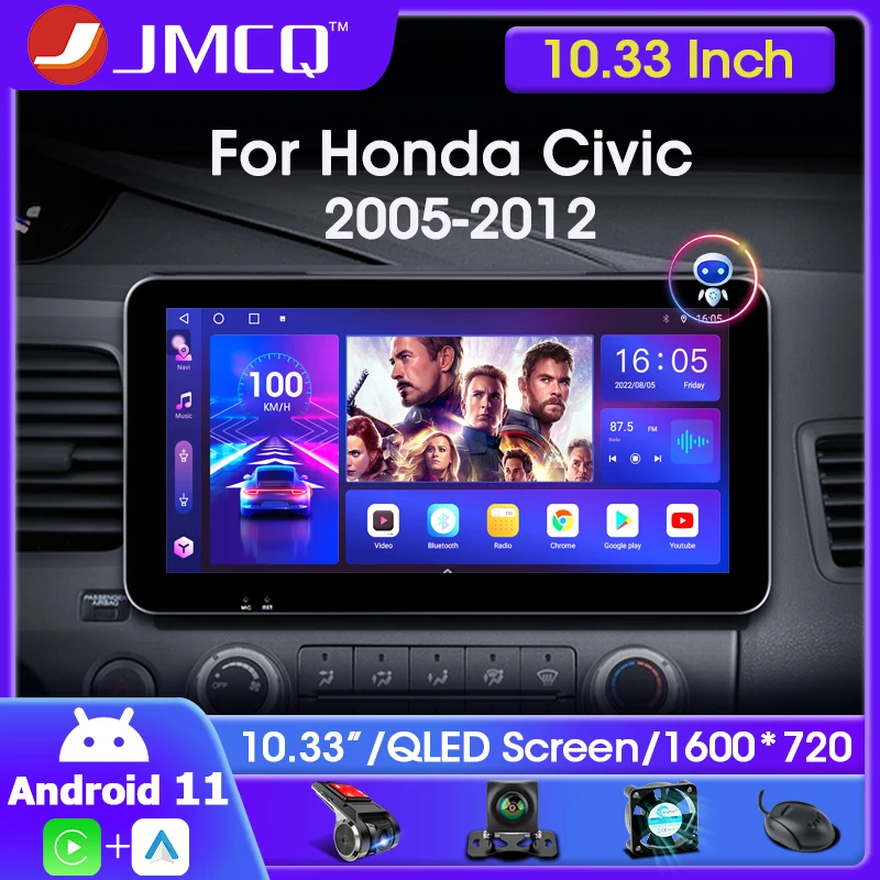 

JMCQ 10.33" 2din Android 11.0 Car Radio Multimedia player For Honda Civic 2005-2012 navigation GPS 4G Carplay QLED Head Unit