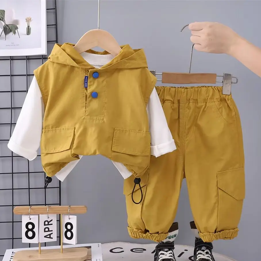 

Autumn Kids Baby Boy Clothes Suit Infant Outfits Casual Children Hooed Vest T-shirt Pants 3Pcs/Sets Toddler Baby Clothing Sets