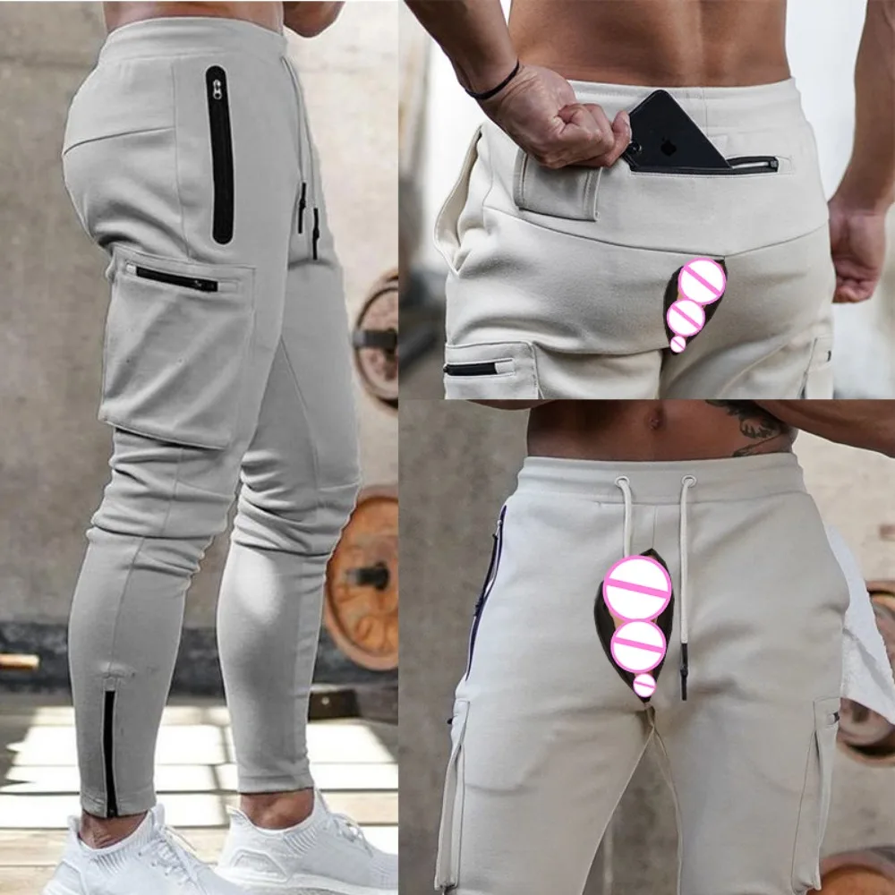 Cargo Pants Men Training Fitness Invisible Open Crotch Outdoor Sex Running Slim Fit Sports Casual Trousers Pocket Overalls