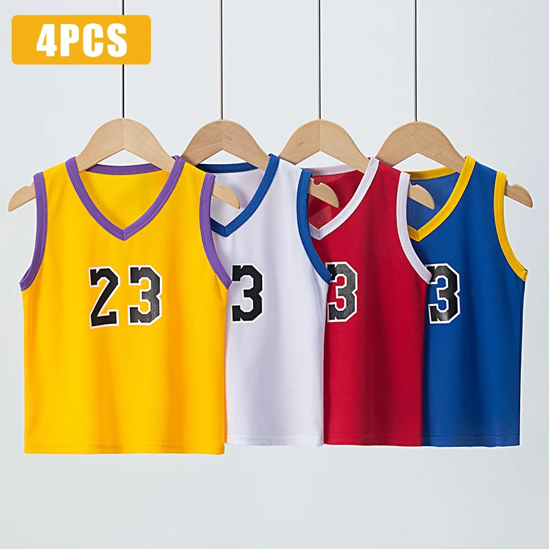 2/4Pcs Summer Children's Quick-drying Sports Suit Boys Casual Ball Sleeveless T-shirt Girls Joker Mixed Color Combination Shorts