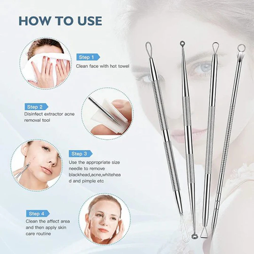 Comedondrukker klontjes Popper Tool Kit met diagonaal pincet Verwijder mee-eters Whiteheads Puistjes of vlekken op de huid
