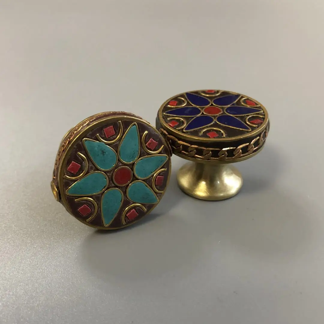 Vintage Nepalese Cabinet Handles for Drawer Door with Ethnic Style Alloy Pull Handles Household Hardware Accessories