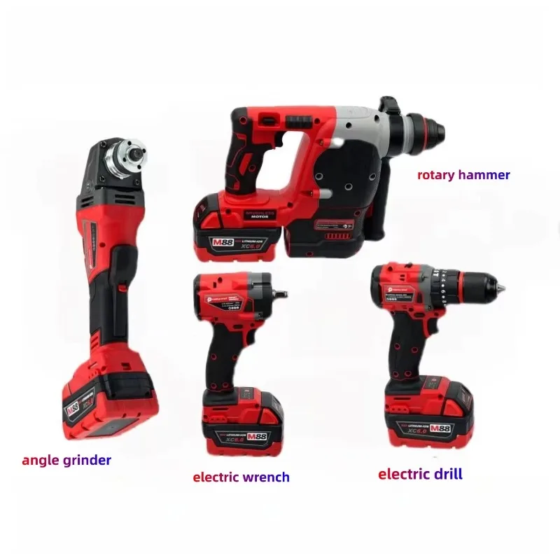 MWQ Professional 4pcs Brushless Combo Kit 21V Cordless Tool Set Angle Grinder Hammer Drill Wrench Compatible with M18 Battery
