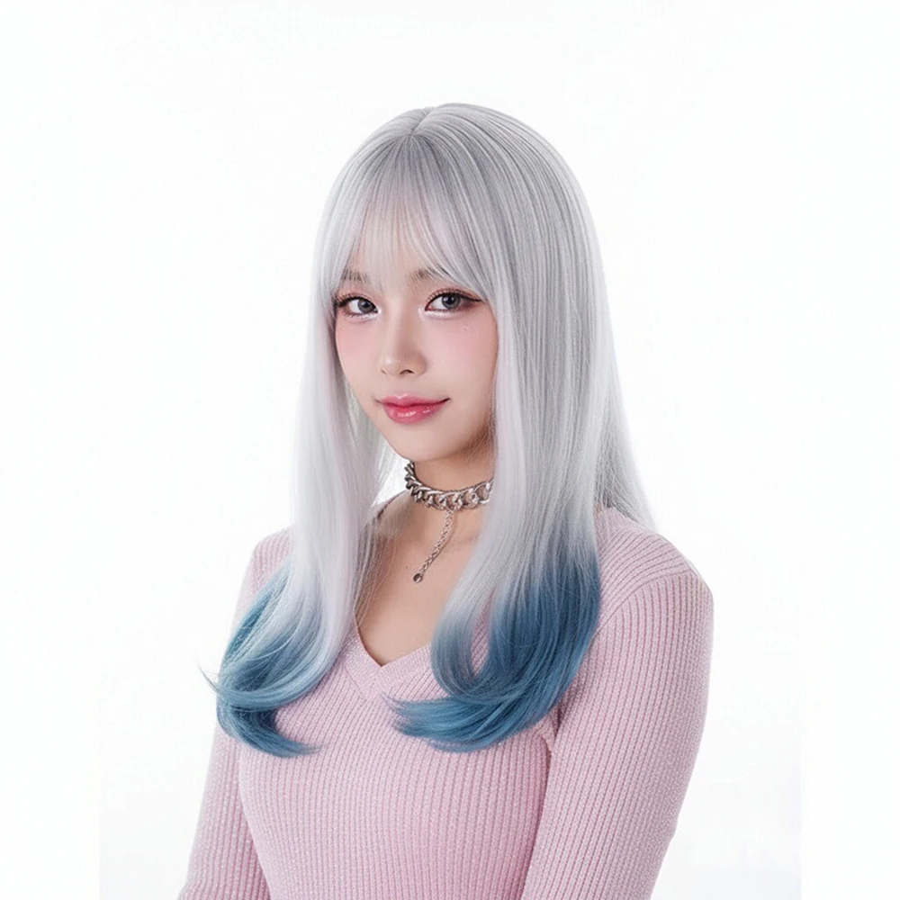 

VICWIG парик для косплея женские короткие прямые синтетические градиентные серые синие парики Лолиты с челкой термостойкая розовая сетка