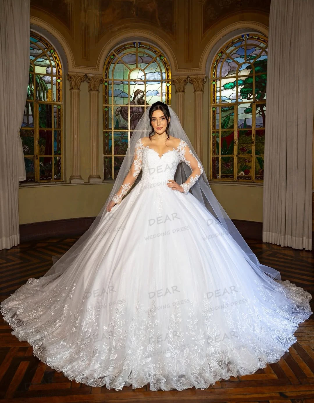 فساتين زفاف ساحرة مزينة مثيرة على شكل حرف A للنساء بأكمام طويلة فساتين زفاف على شكل قلب رسمية مخصصة من فيستدوس دي نوفيا #1