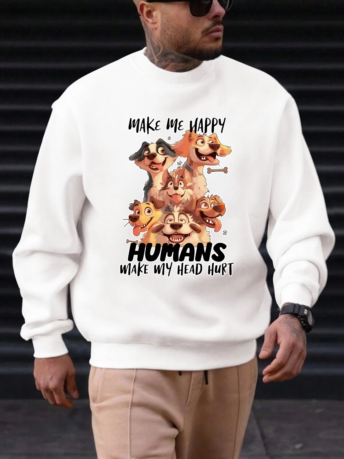 

2025 New Men's Cotton Sweatshirt Puppy Pattern Printing Round Neck Fashion Casual High Quality Daily Top Clothing