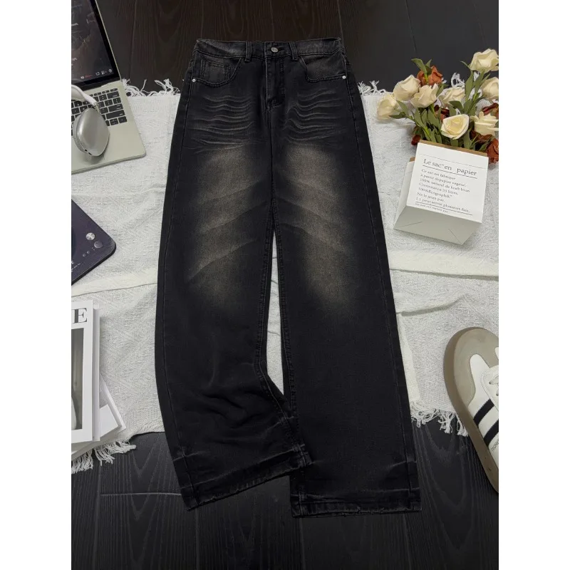 Men New American Vintage Washed Distressed Denim Jeans Casual Long Pants For Male Daily Street Wear