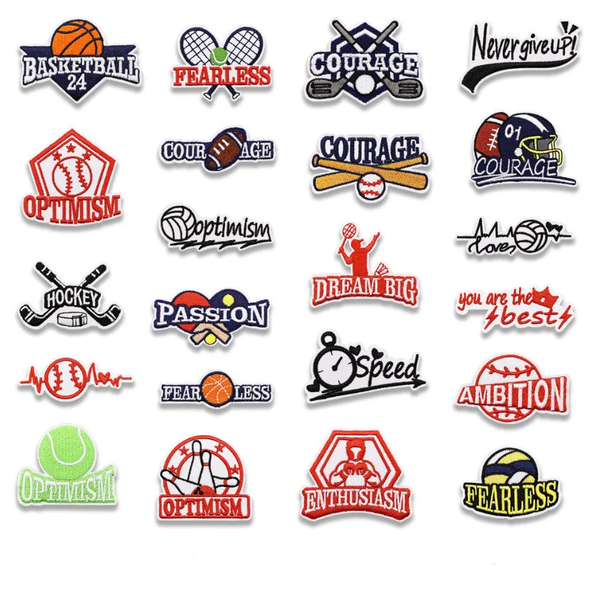 10 Pcs Courage Sports Passion Embroidered Patches Iron Clothing Hat Bag Shoe Repair Material Phone Gift Box Decor DIY Accessory