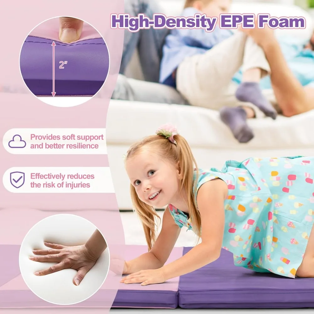 8' x 4' x 2" Gymnastics Mat, Folding Tumbling Mat with Carry Handles, Hook & Loop Fasteners, 4 Panels for Fitness Exercise Yoga