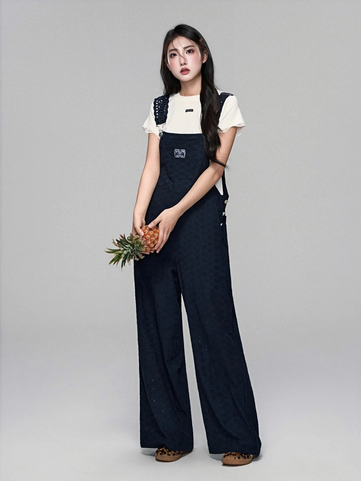 Witte Bib Overalls Dames Casual Zomer Nieuw Design Sensation Afslankende Lange Broek Hoge Taille Wijde Pijpen Woon-werkverkeer Sle Katoen