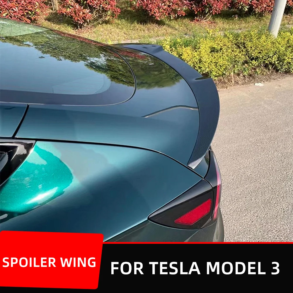 

For Tesla Model 3 2019 2020 2021 2022 2023 Fast Design Rear Trunk Lid Car Spoiler Wings ABS Black Carbon Exterior Accessories