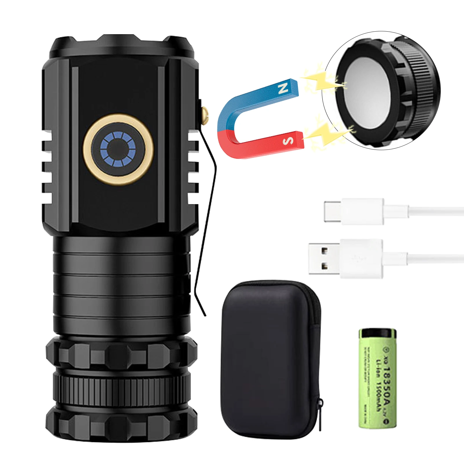 

USB Rechargeable Waterproof Portable Magnetic Mini Torch Super Bright Home Led Flashlight Camping 5 Modes Emergency Outdoor