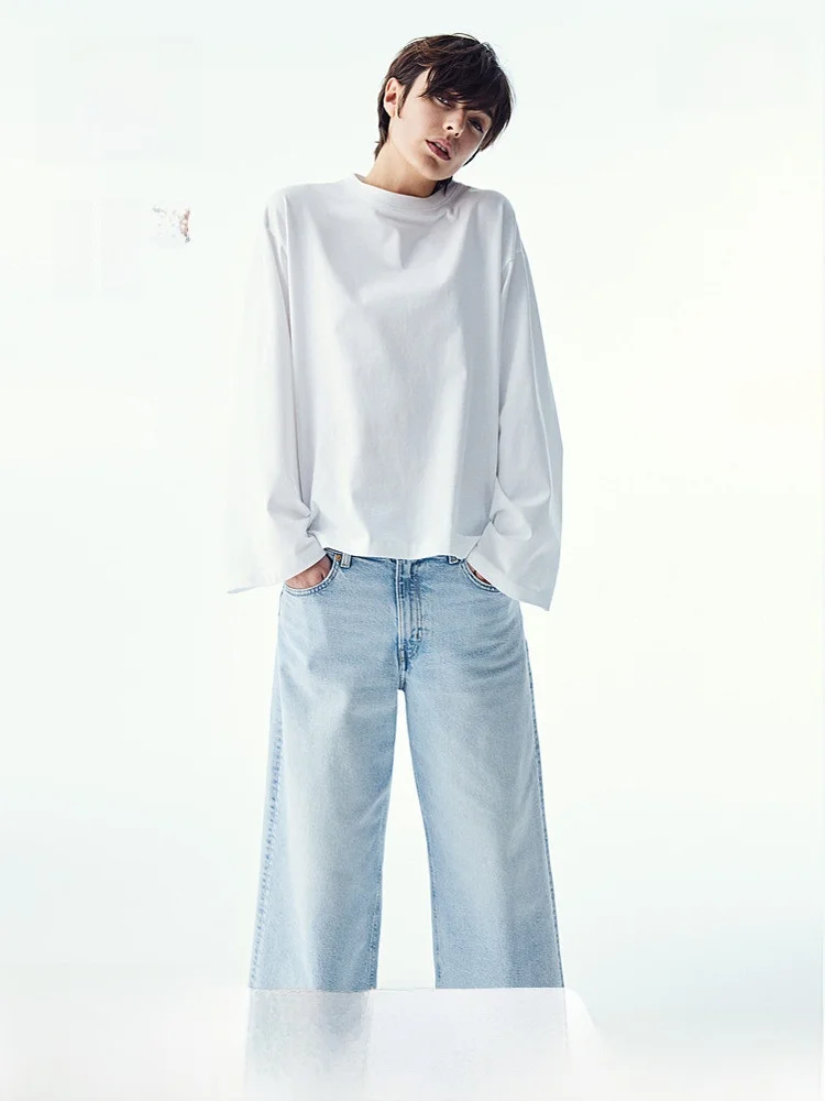 High Waist Wide Leg Jeans Women's Slim Fit Lazy Waed Denim Pants Micro Stretch Cotton Blend High Waist Ladies Jeans