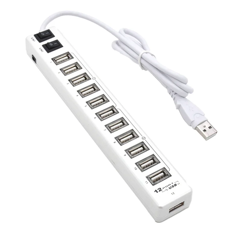 High Quality USB Hub 12 Ports USB 3.0 Hub Multi USB Splitter Switch High Speed Data Transfer for Laptop Computer,White