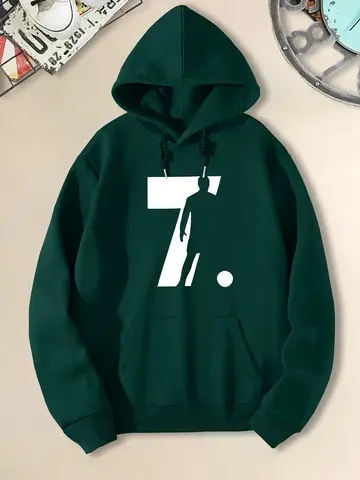 Höst- och vinterhuvtröja för män med nummer 7 och fotbollsspelarens silhuetttryck, herrtröja med huva och street cut-tröja 10 best sales fotbollströja - №2