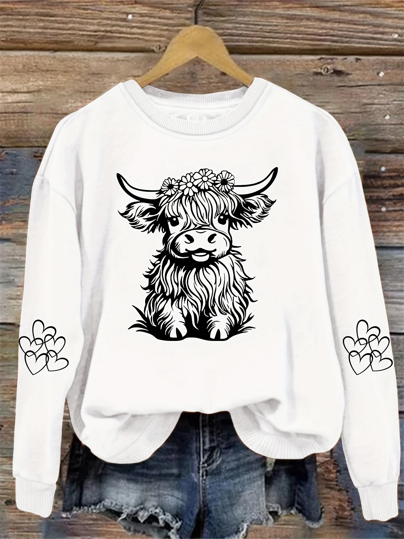 Street Womens Pullover Kawaii Cartoons Cow Printing Hoodie Warm Fleece Crewneck Comfortable Sweatshirt Autumn Female Clothing