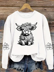 Street Womens Pullover Kawaii Cartoons Cow Printing Hoodie Warm Fleece Crewneck Comfortable Sweatshirt Autumn Female Clothing