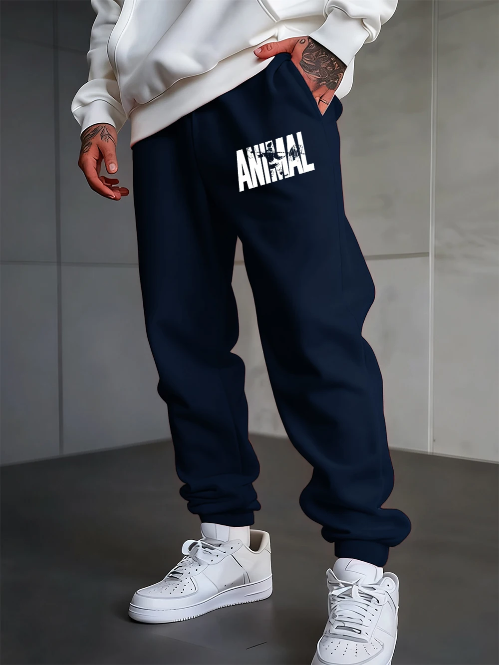 

Animal Letter Printing Sweatpants Mens Basics Jogger Pants Loose Pocket Fleece Trousers Casual Elastic Waist Male Sportswear