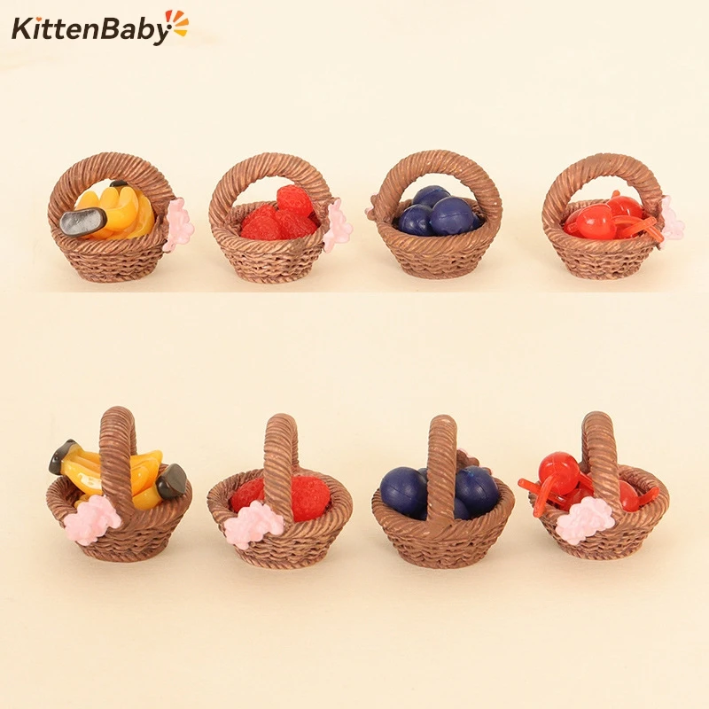 

1Set 1:12 Dollhouse Miniature Fruit Basket Simulation Strawberry Blueberry Banana Basket Kitchen Scene Model Bamboo Basket Toy